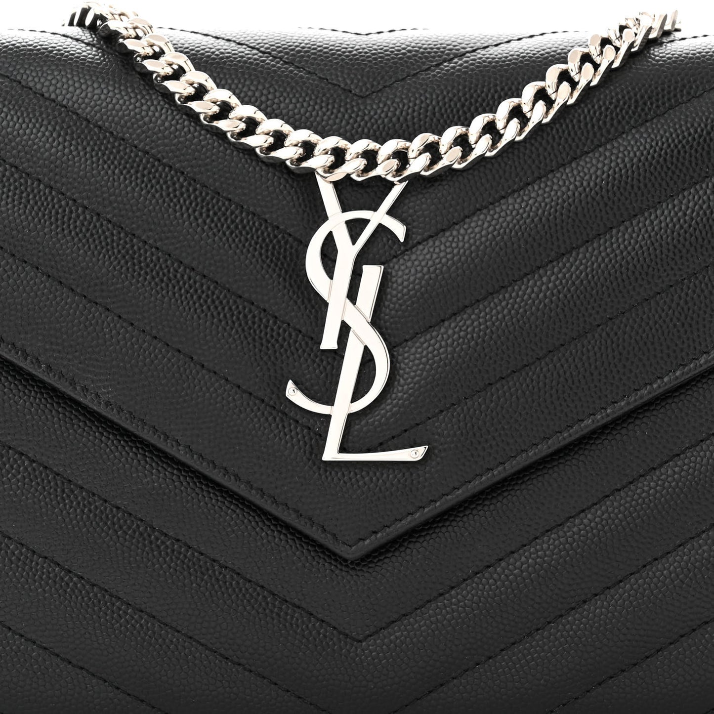 Grain De Poudre Matelasse Chevron Monogram Chain Wallet Black