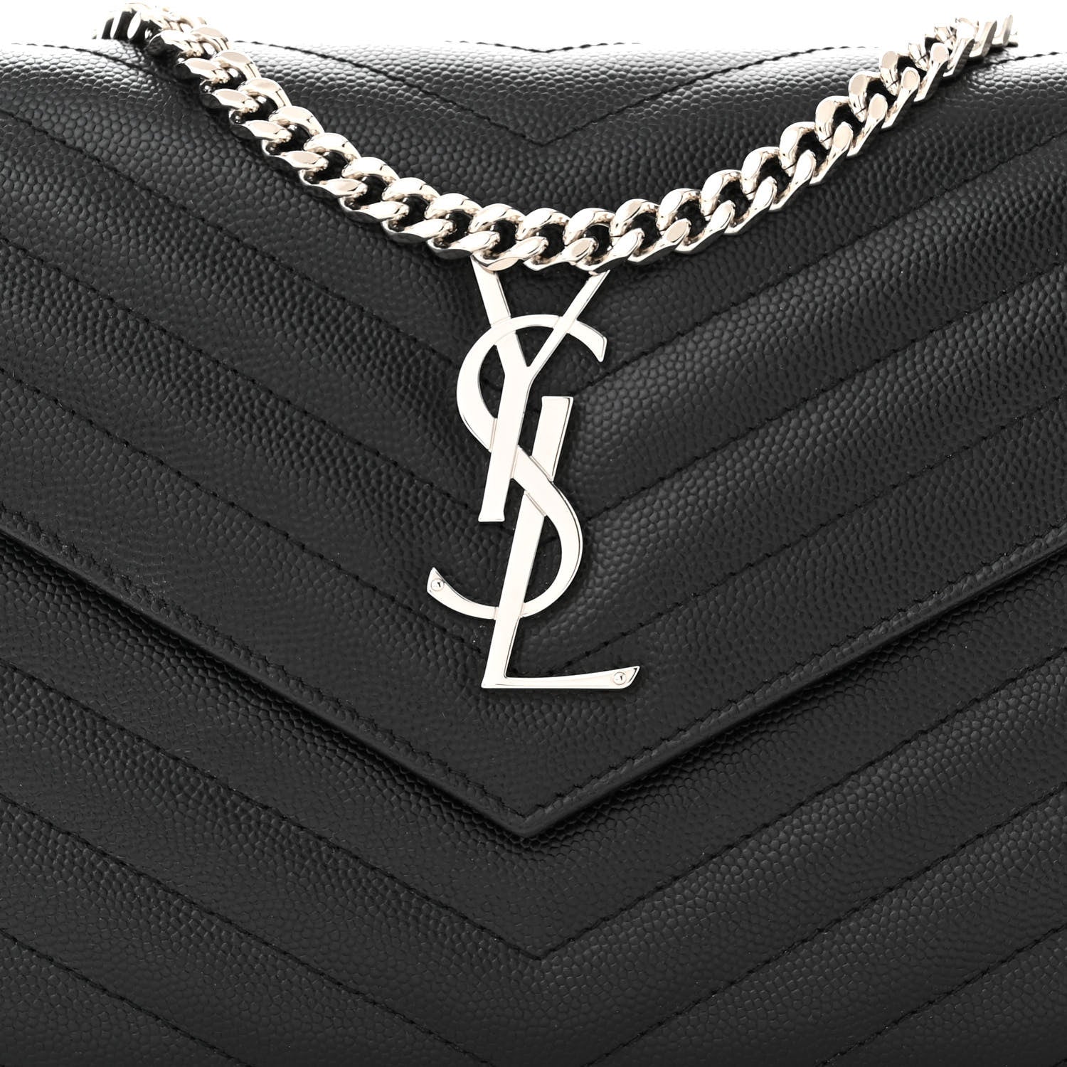 Saint Laurent Grain De Poudre Matelasse Chevron Monogram Chain Wallet Black 9 of 12