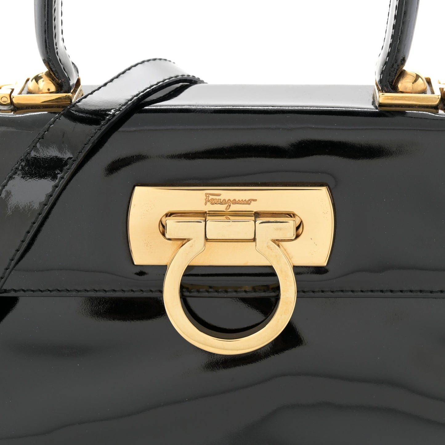 Patent Small Iconic Top Handle Bag Black