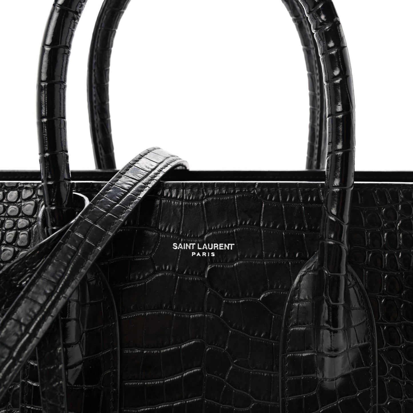 Calfskin Crocodile Embossed Small Sac de Jour Black