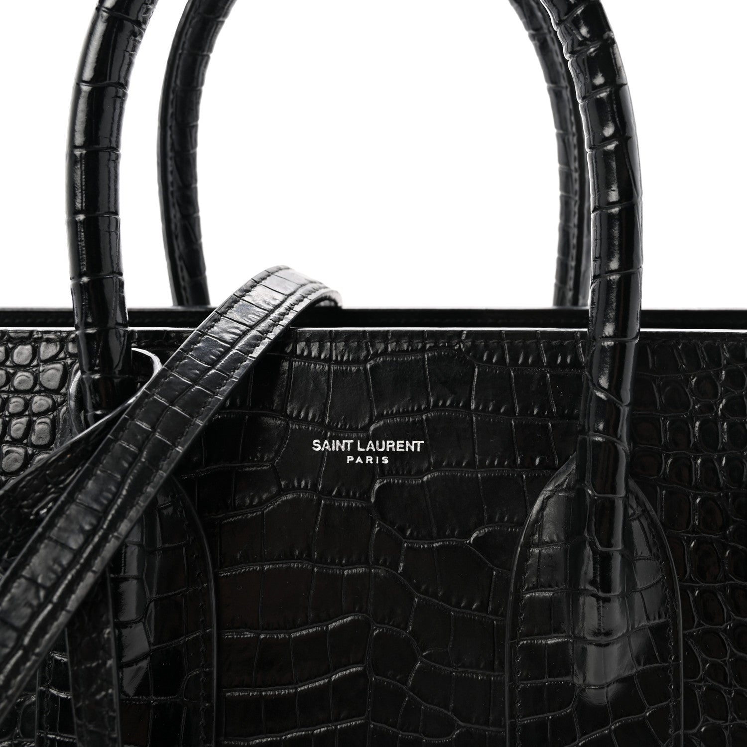 Saint Laurent Calfskin Crocodile Embossed Small Sac de Jour Black 8 of 10