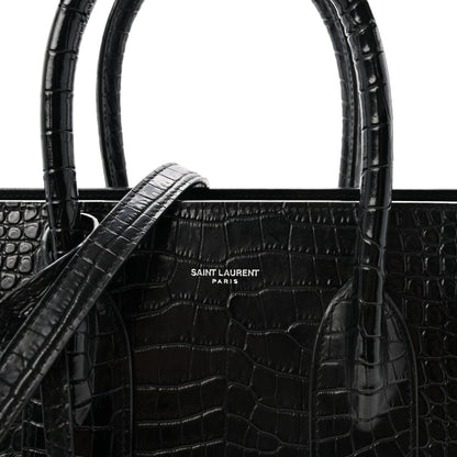 Saint Laurent Calfskin Crocodile Embossed Small Sac de Jour Black 8 of 10