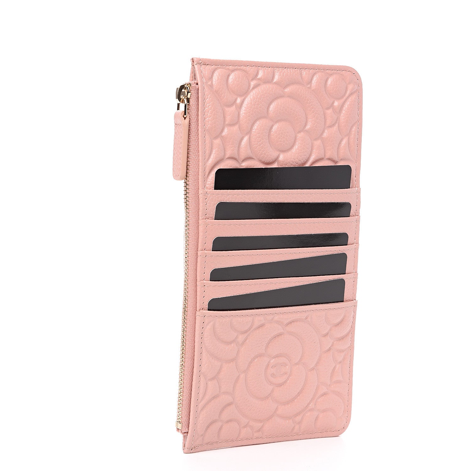 Chanel Caviar Camellia Embossed Classic Flat Wallet Pouch Pink 2 of 7