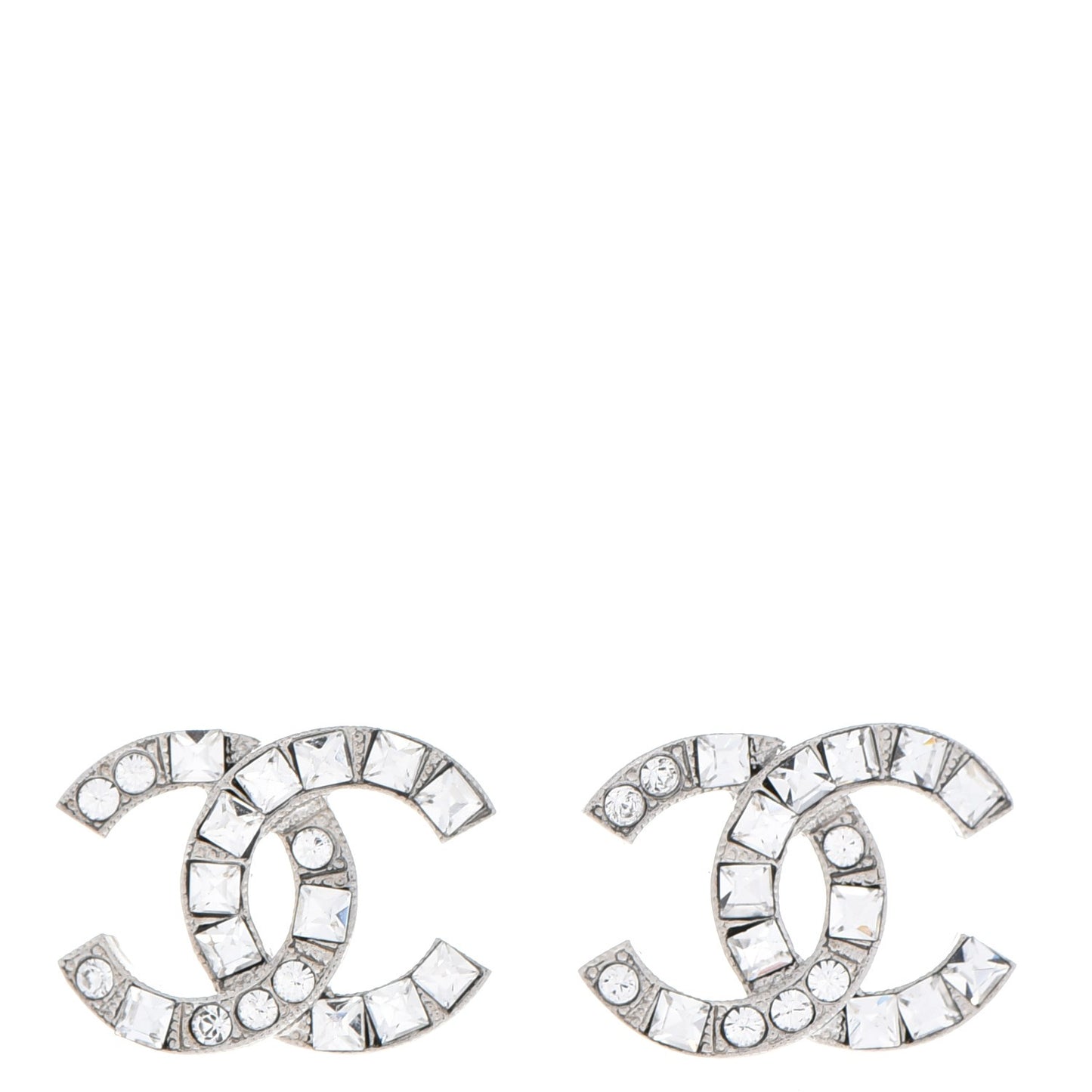 Baguette Crystal CC Earrings Silver