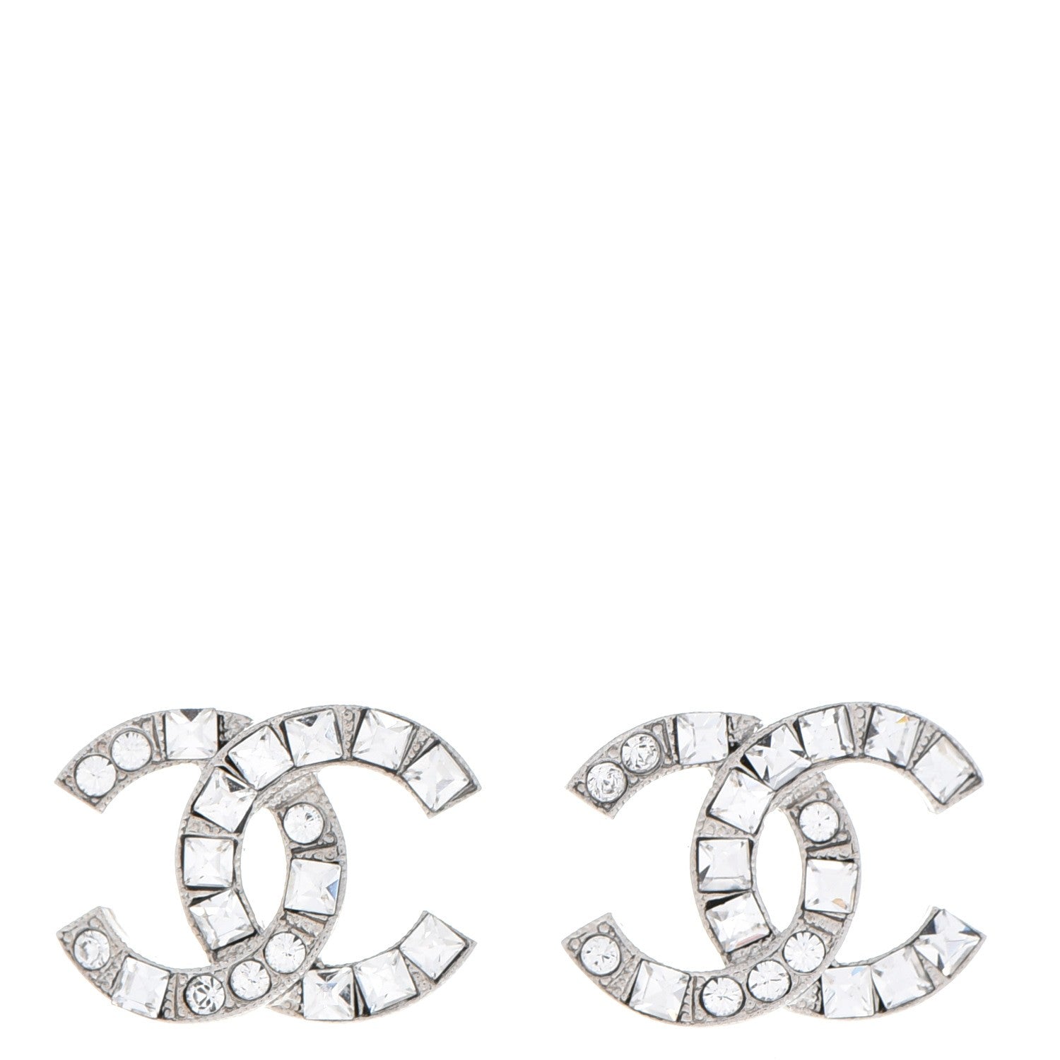 Chanel Baguette Crystal CC Earrings Silver 1 of 6