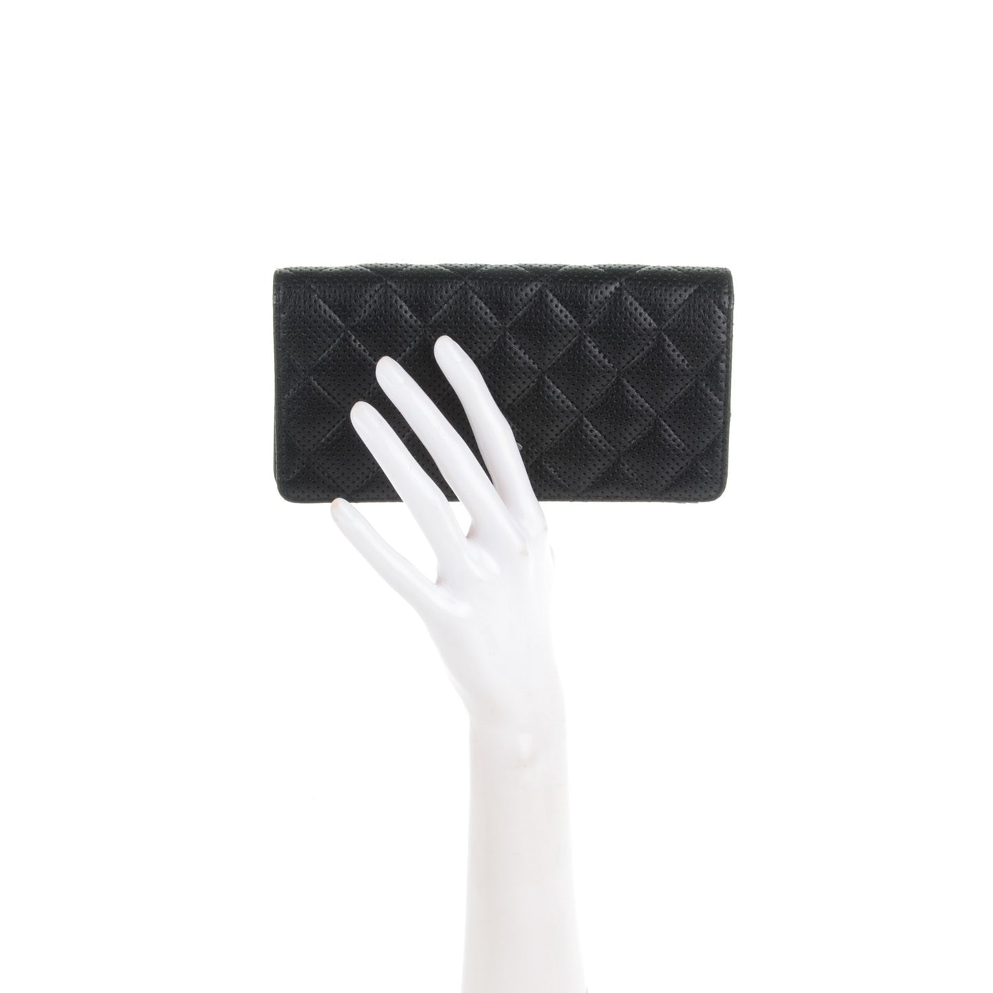 Lambskin Perforated Yen Wallet Black