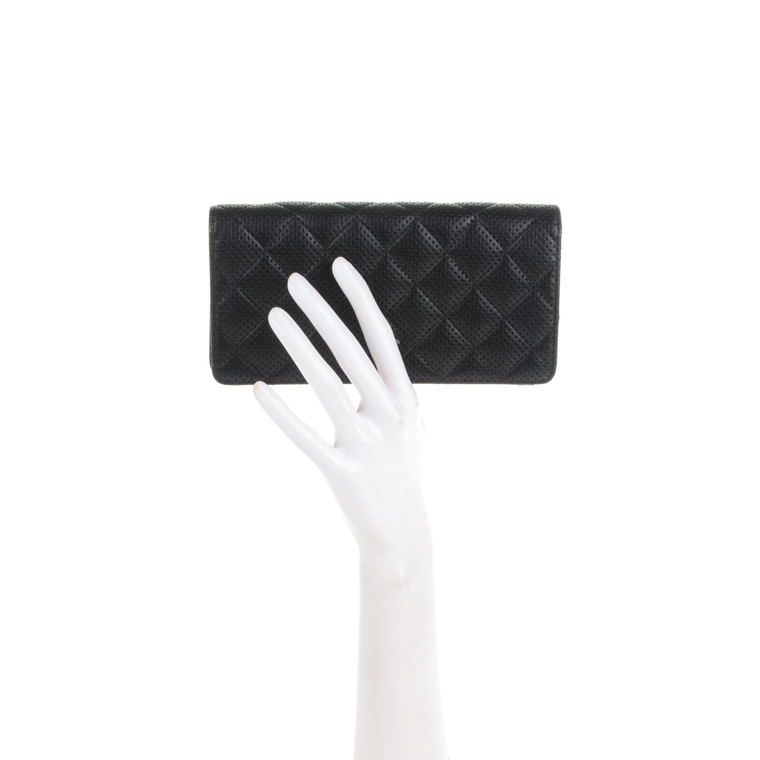 Chanel Lambskin Perforated Yen Wallet Black 2 of 8