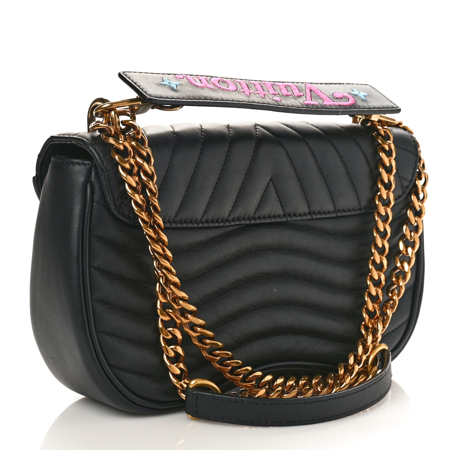 Louis Vuitton Calfskin Embroidered New Wave Chain MM Black 3 of 9