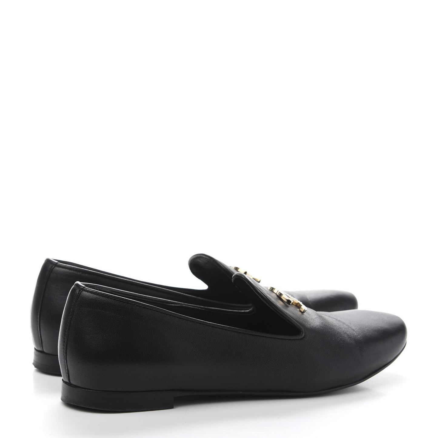 Enamel Pearl Crystal Lambskin Womens CC Mocassin Loafers 36.5 Black
