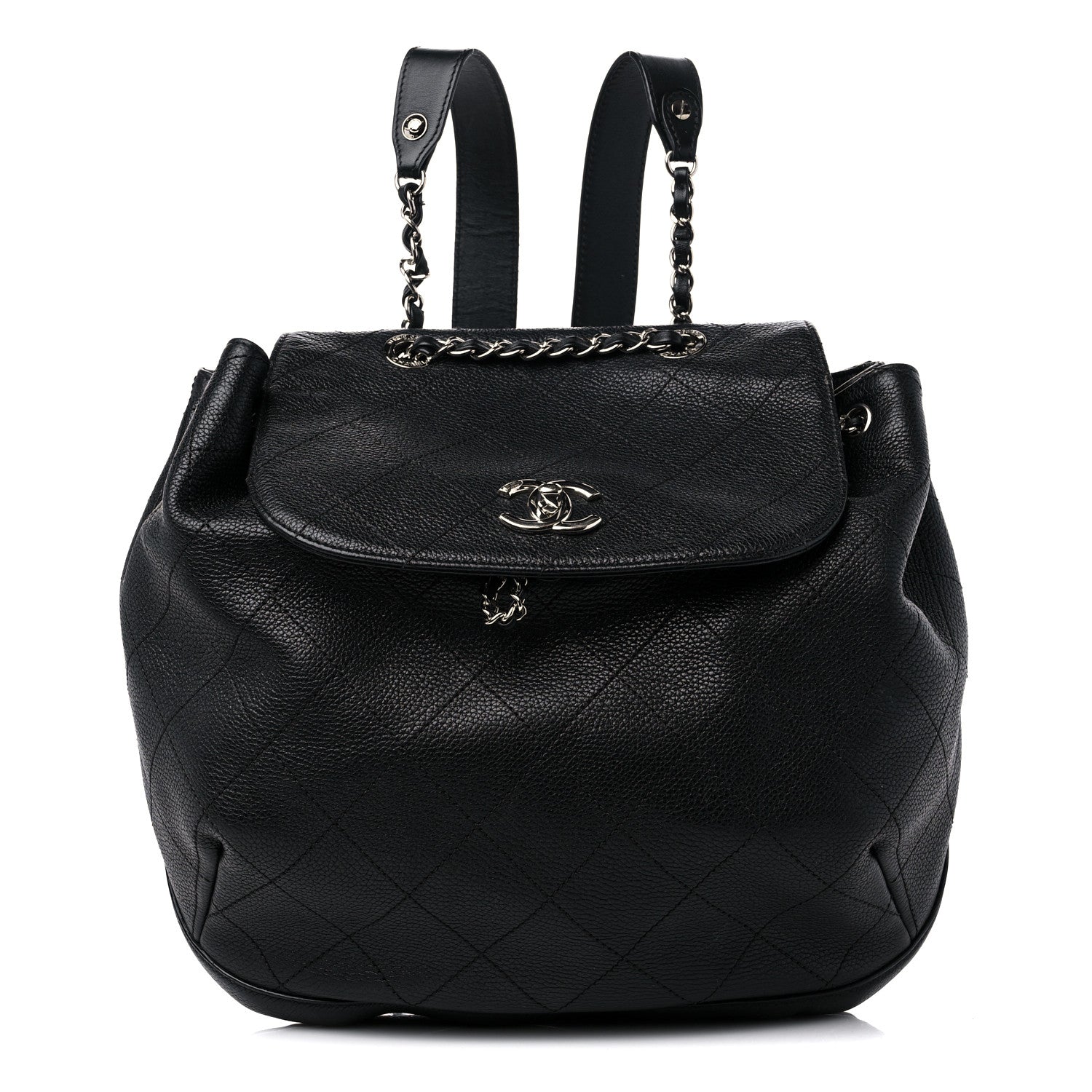 Chanel Grained Calfskin Stitched Flap Drawstring Backpack Black 1 of 8