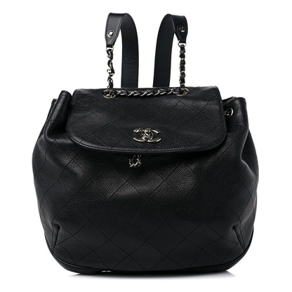Chanel Grained Calfskin Stitched Flap Drawstring Backpack Black 1 of 8