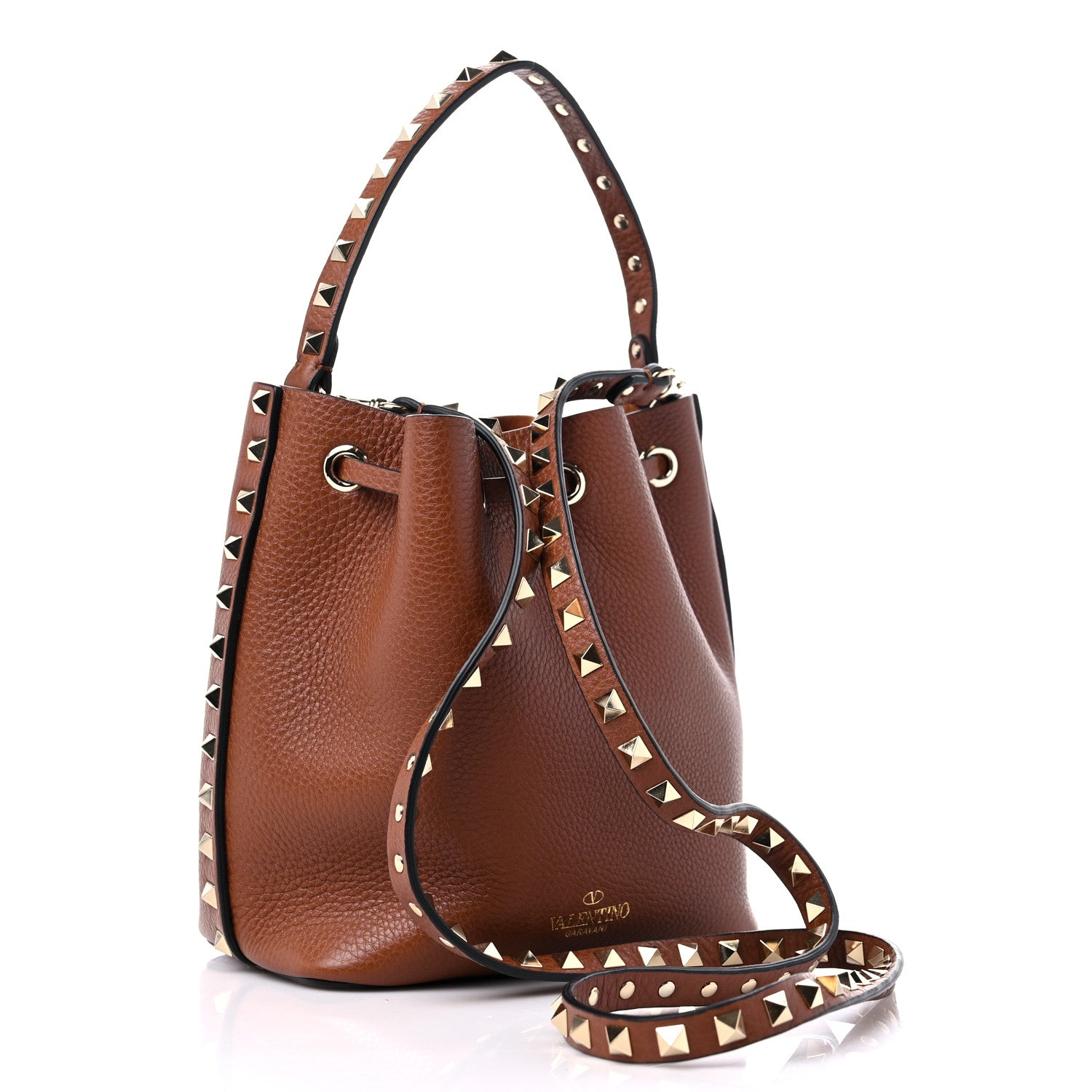 Valentino Garavani Grained Calfskin Rockstud Bucket Bag Saddle Brown 2 of 7