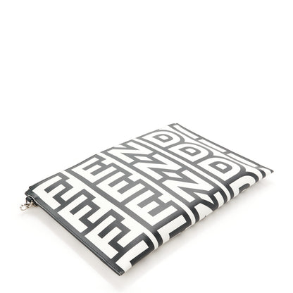 Fendi X MARC JACOBS Nappa Vitello King Logo Print Large Flat Pouch Black White 4 of 9
