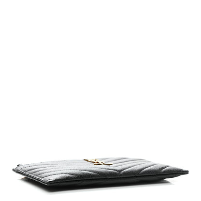 Saint Laurent Grain De Poudre Chevron Monogram Bill Pouch Black 4 of 9