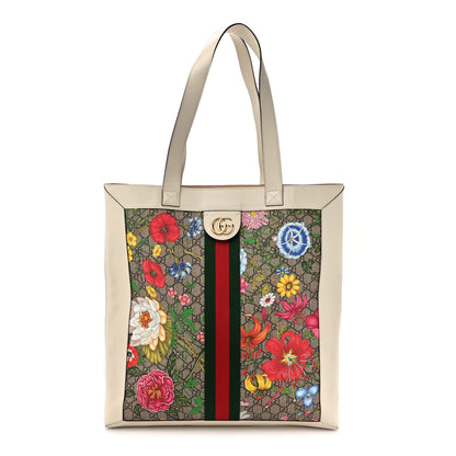 Gucci GG Supreme Monogram Flora Web Ophidia Vertical Shopping Tote White 1 of 18