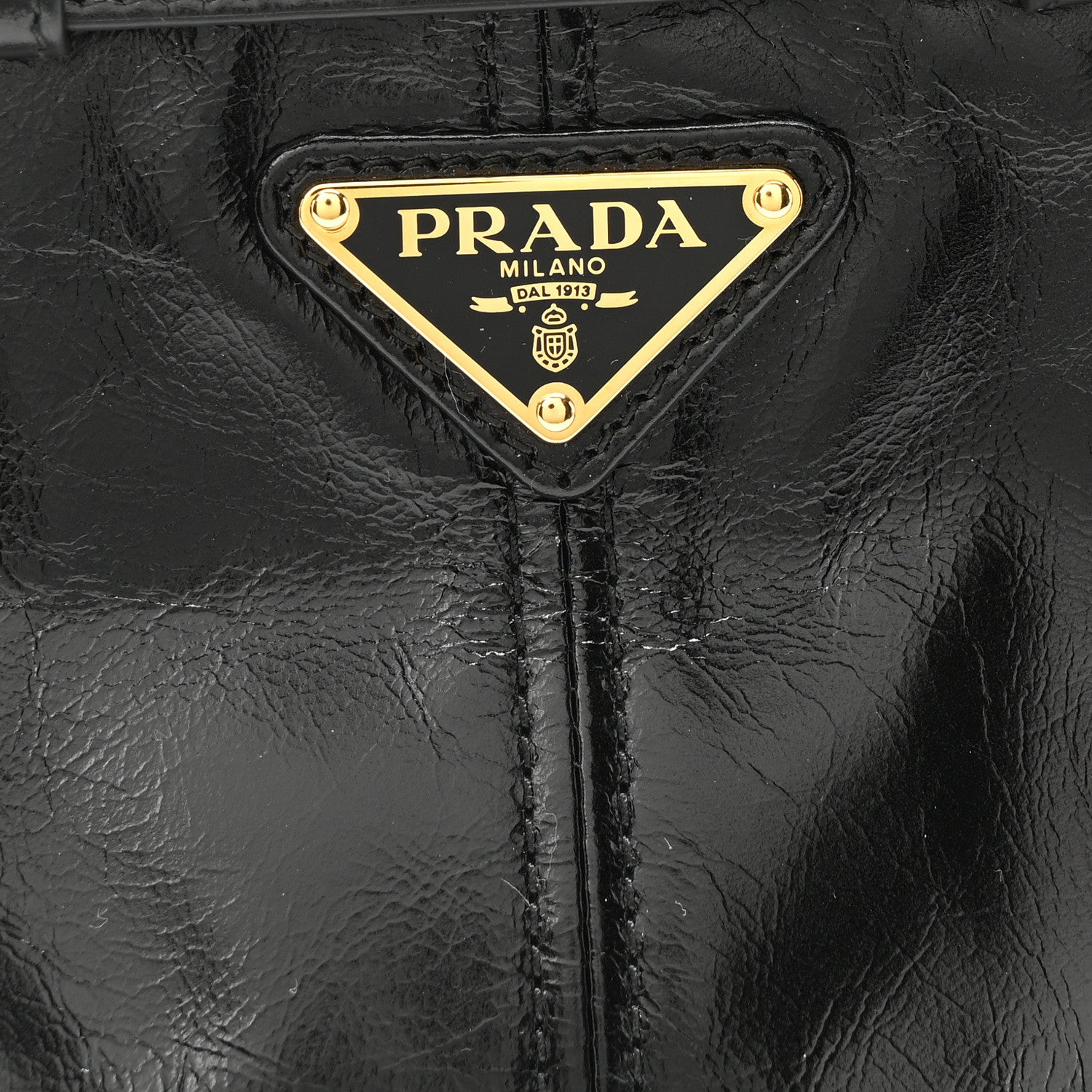 Prada Glossy Calfskin Triangle Small Bonnie Shoulder Bag Black 7 of 10
