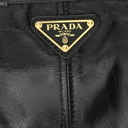 Prada Glossy Calfskin Triangle Small Bonnie Shoulder Bag Black 7 of 10
