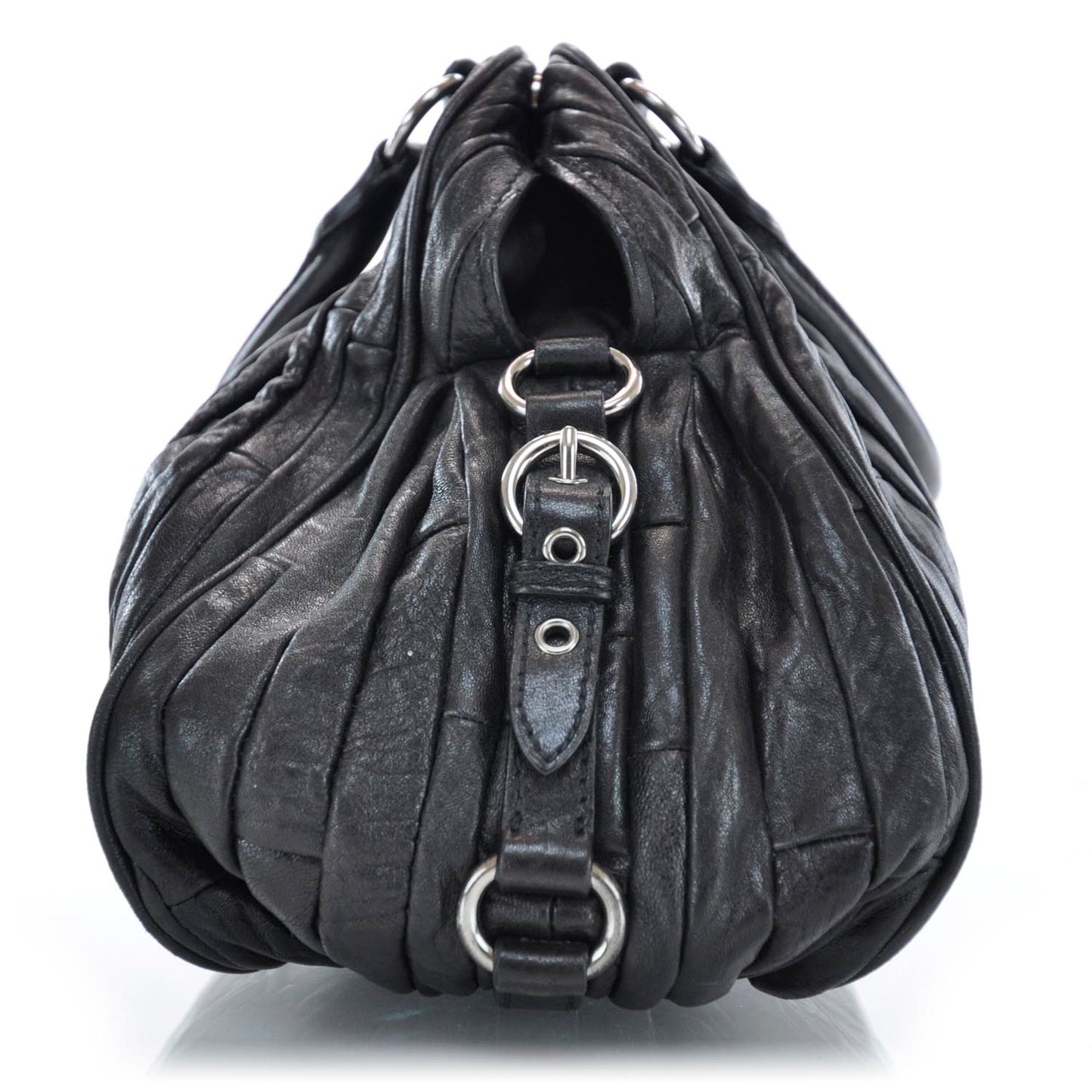 Leather Plisse Shopping Tote Black