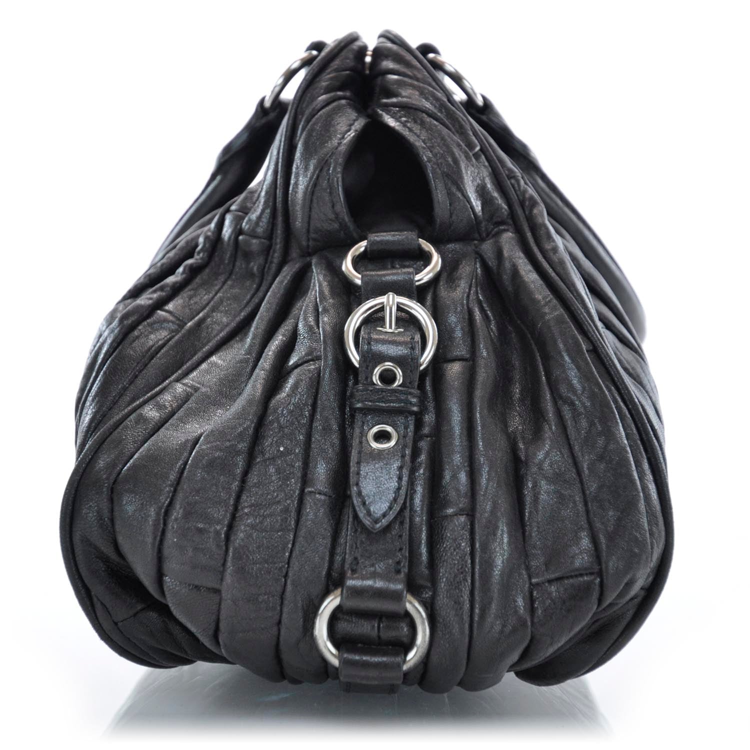 Miu Miu Leather Plisse Shopping Tote Black 4 of 10