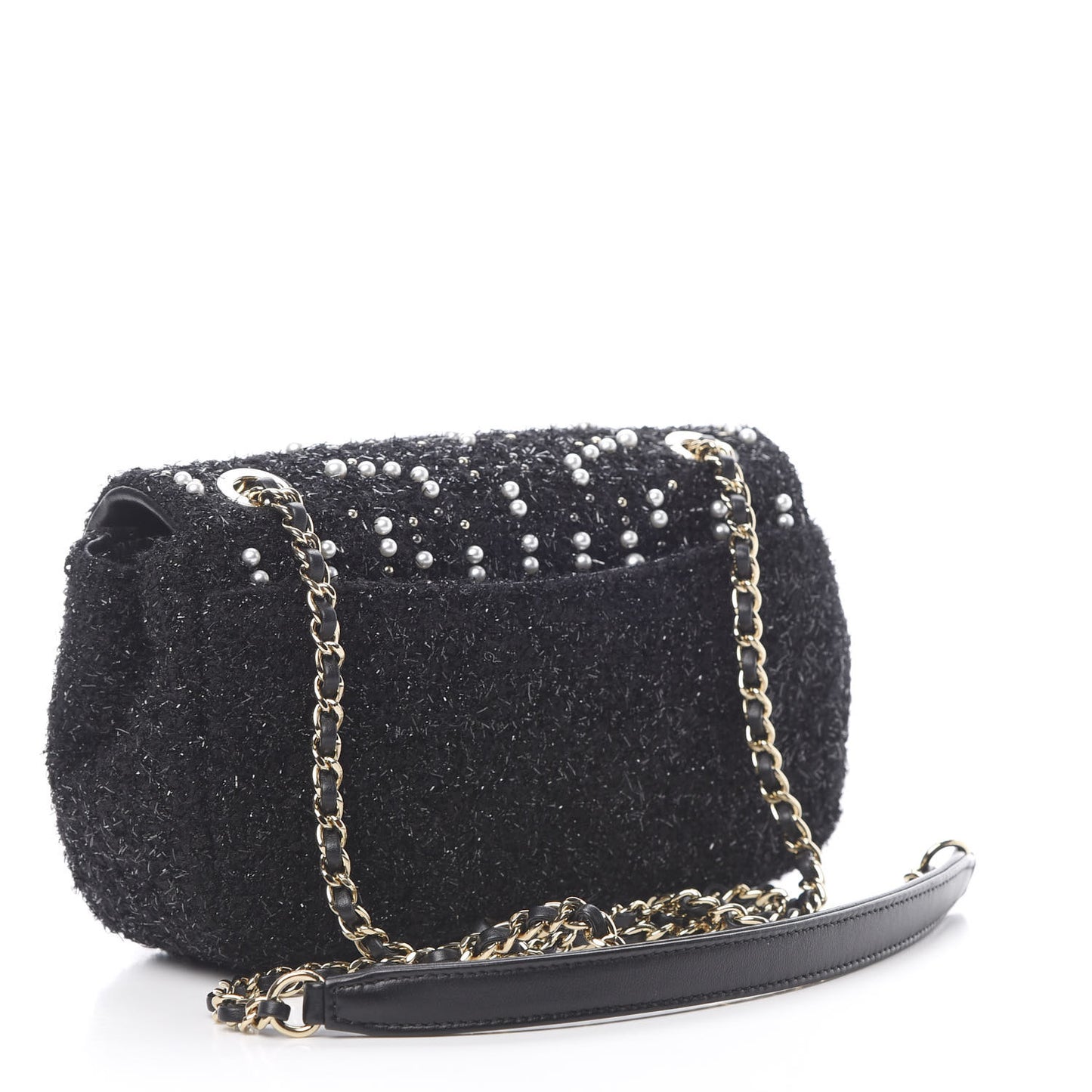 Tweed Pearl Mini Cosmos Flap Black