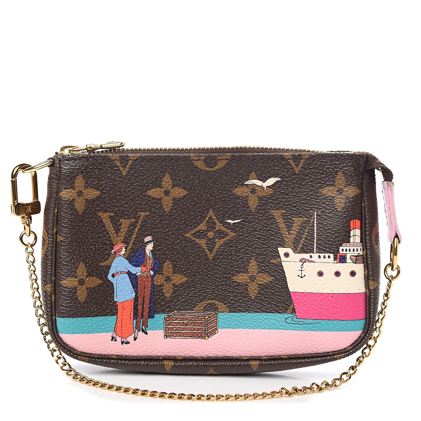 Monogram 2016 Christmas Animation Mini Pochette Accessories Rose Ballerine