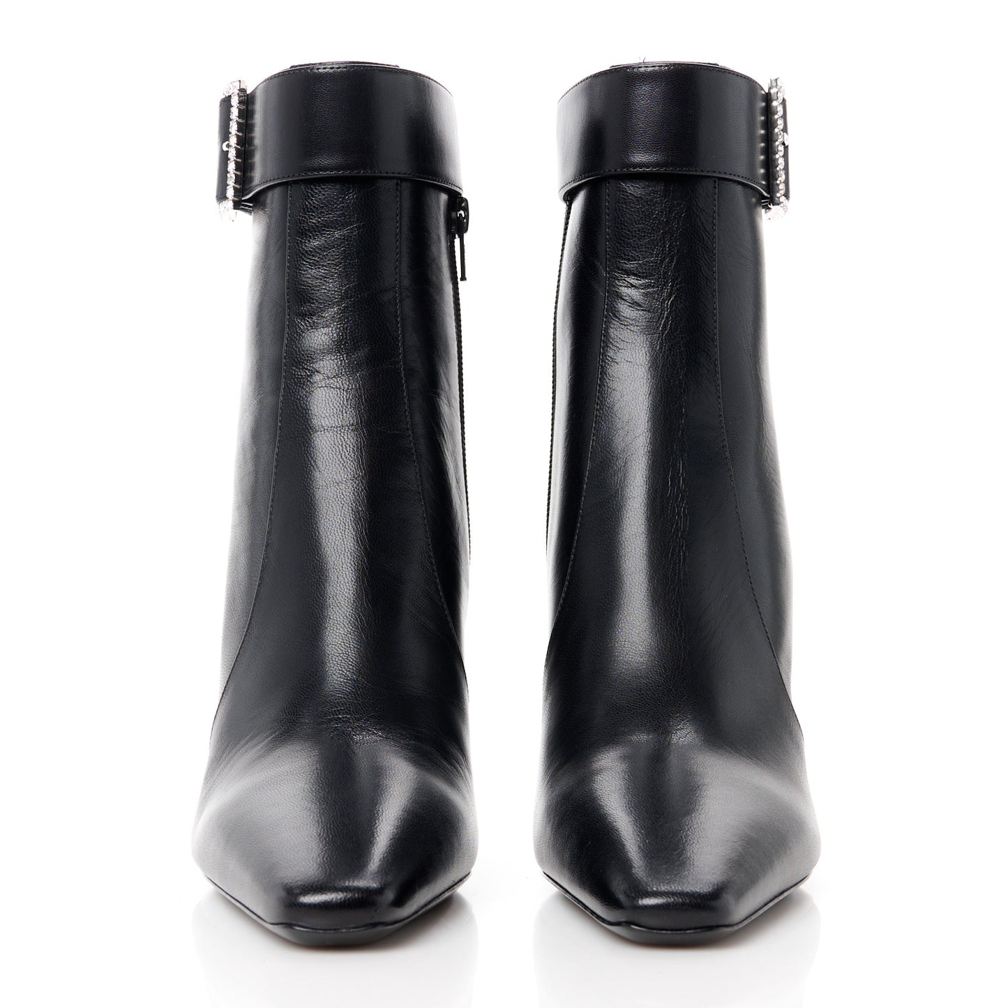 Goatskin Crystal Buckle Claude 90 Ankle Booties 39 Black