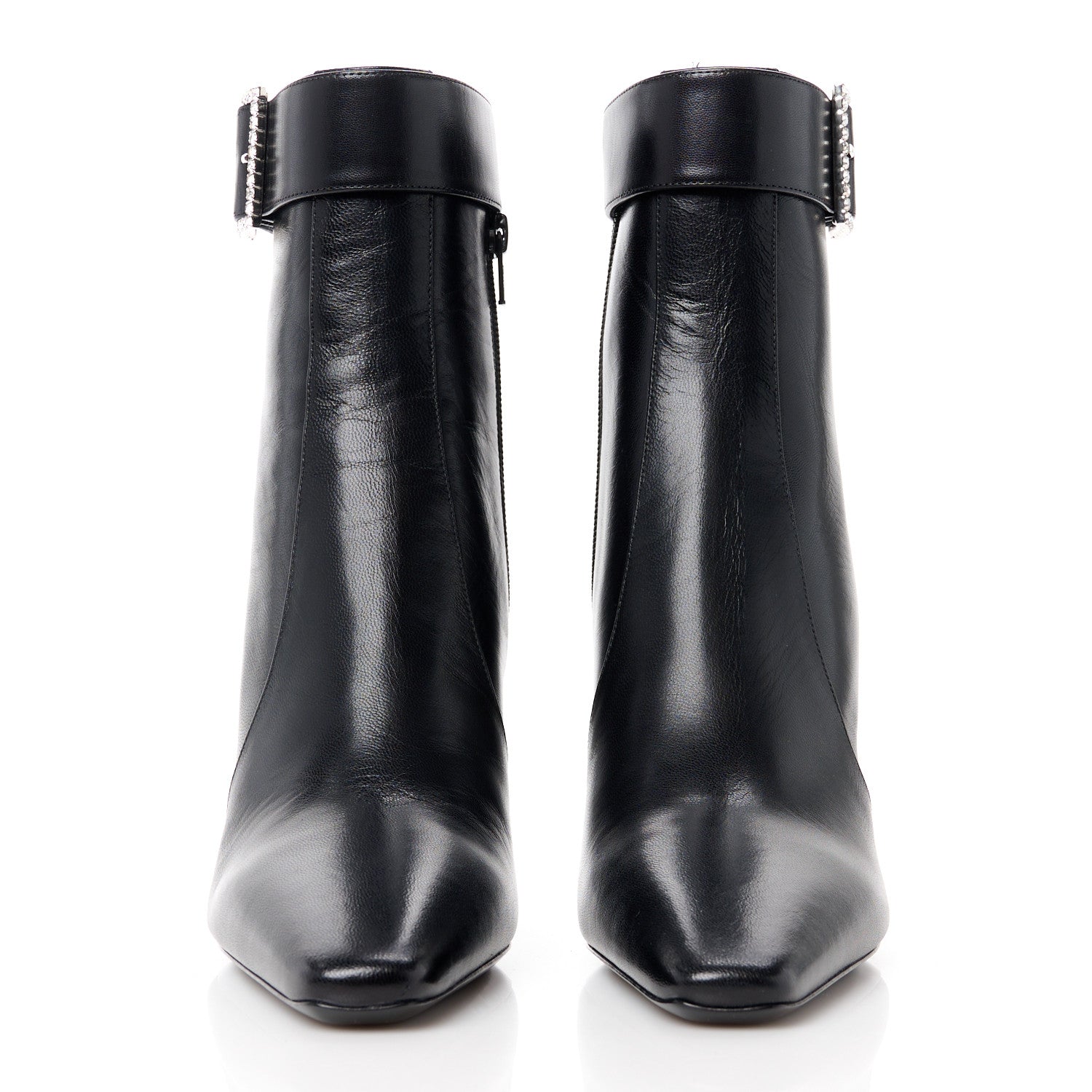 Saint Laurent Goatskin Crystal Buckle Claude 90 Ankle Booties 39 Black 2 of 10