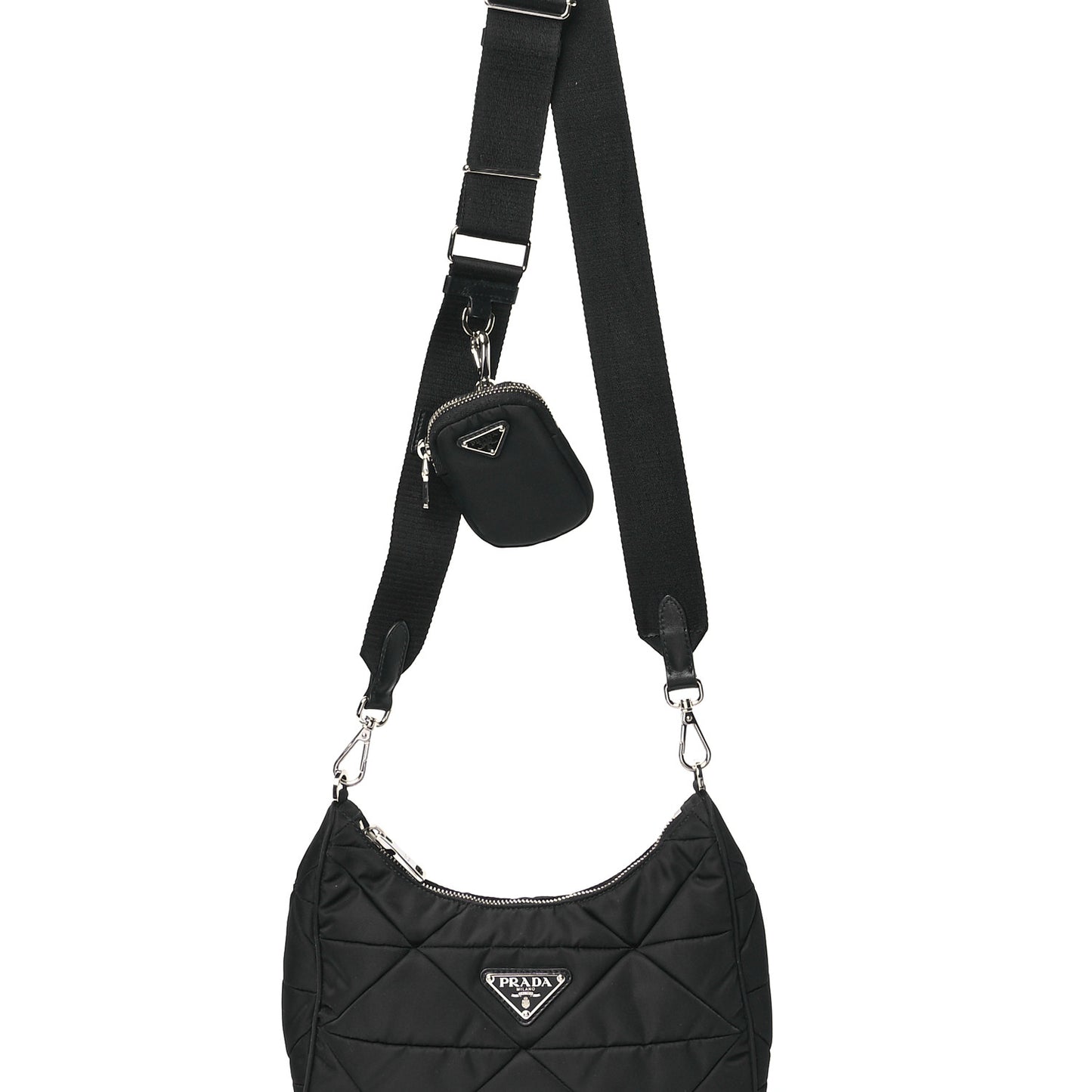 Re-Nylon Triangle Padded Patchwork Shoulder Bag Black