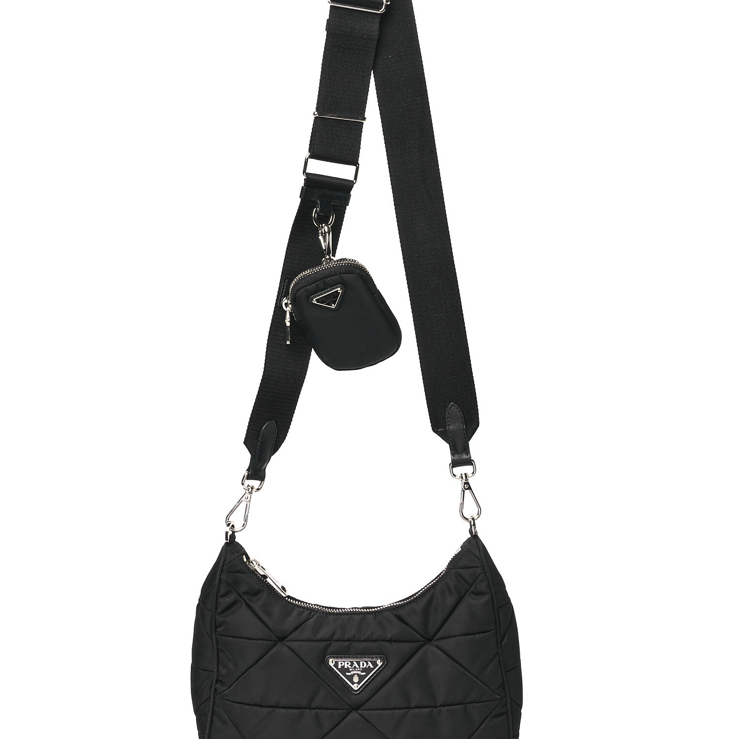 Prada Re-Nylon Triangle Padded Patchwork Shoulder Bag Black 9 of 11