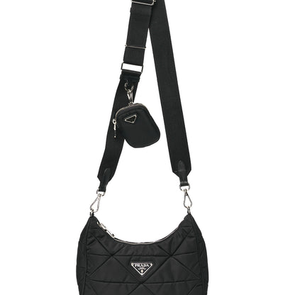 Prada Re-Nylon Triangle Padded Patchwork Shoulder Bag Black 9 of 11