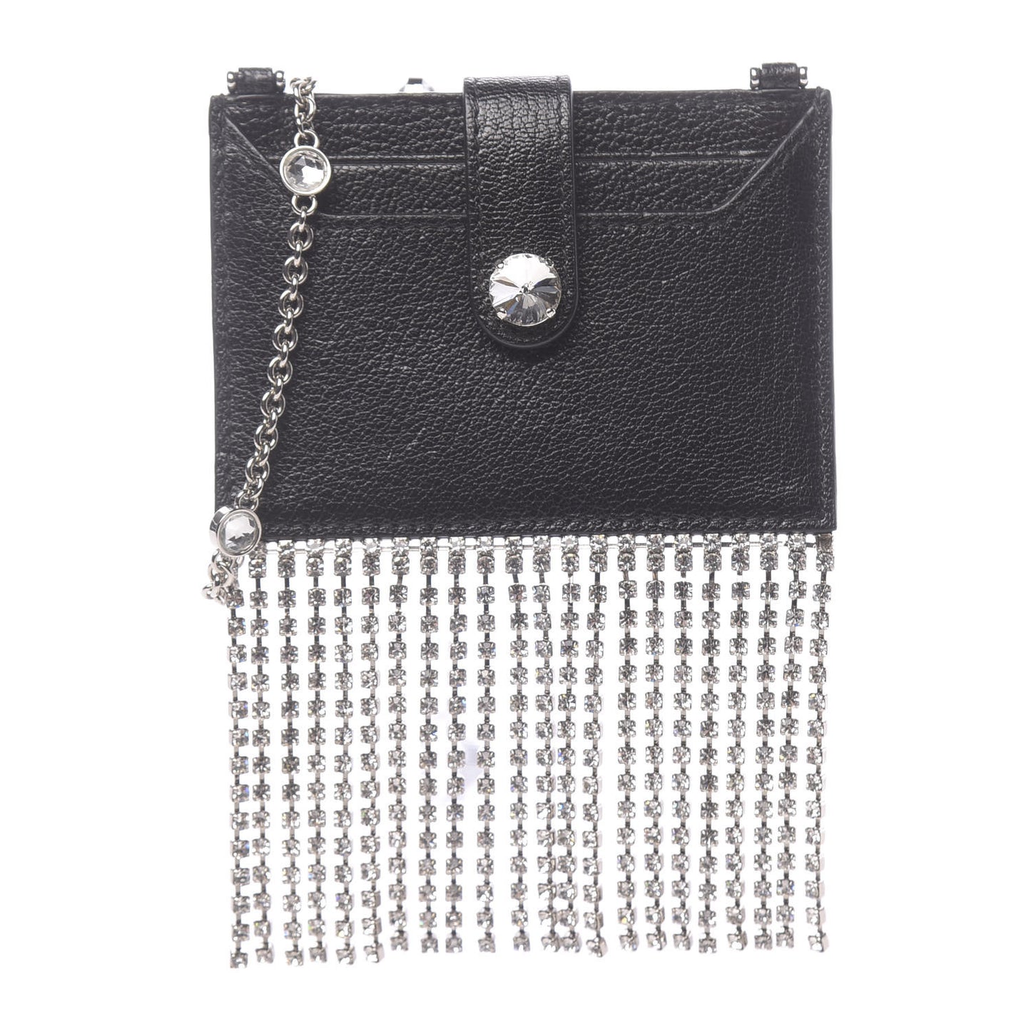 Goatskin Madras Crystal Card Holder Fringe Crossbody Black
