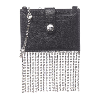 Miu Miu Goatskin Madras Crystal Card Holder Fringe Crossbody Black 1 of 7
