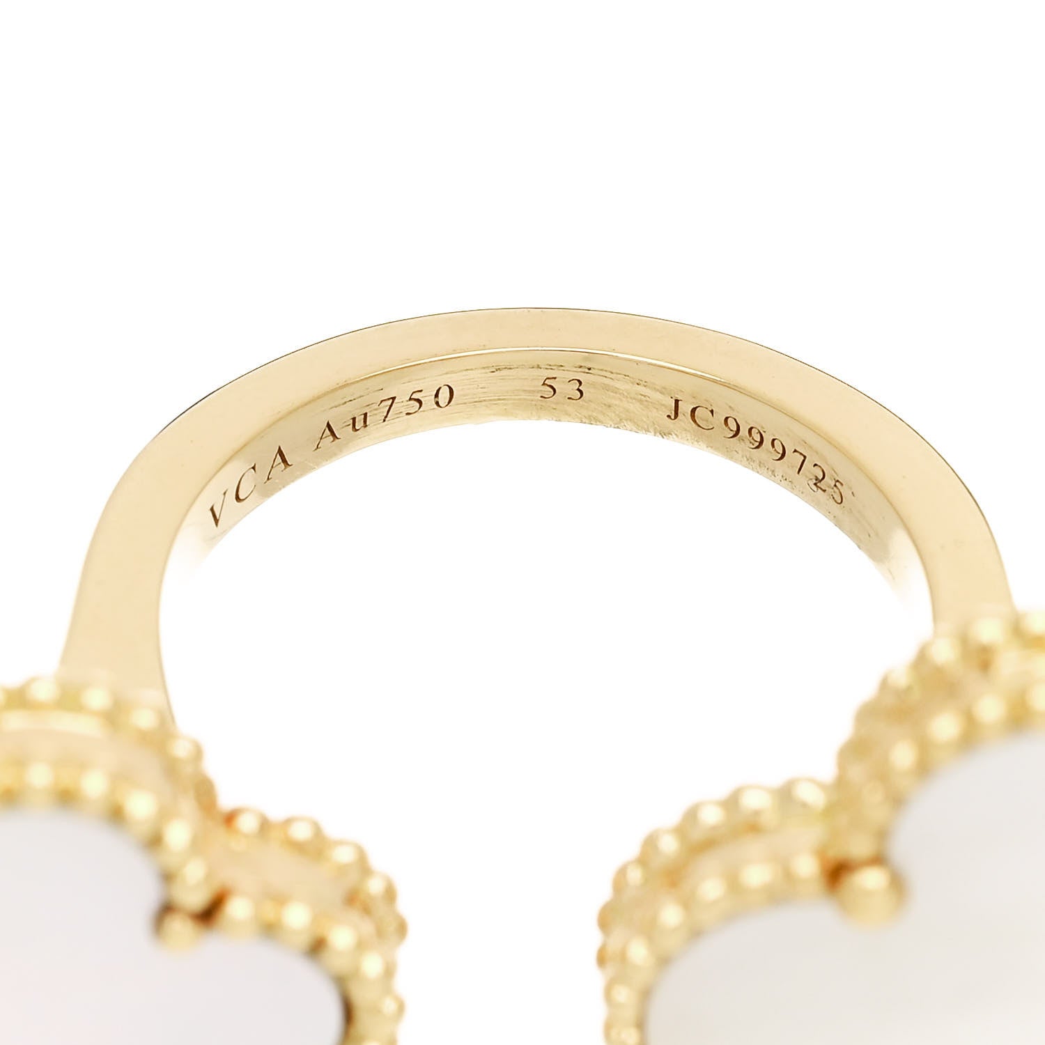 Van Cleef & Arpels 18K Yellow Gold Mother of Pearl Magic Alhambra Between the Finger Ring 53 6.5 5 of 6
