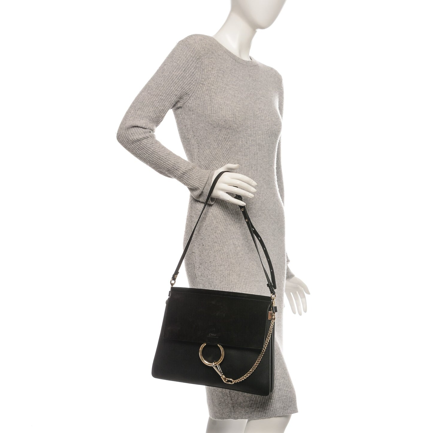 Suede Calfskin Medium Faye Shoulder Bag Black