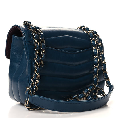 Chanel Shiny Lambskin Quilted Small Chevron Miroir Dark Blue 3 of 12