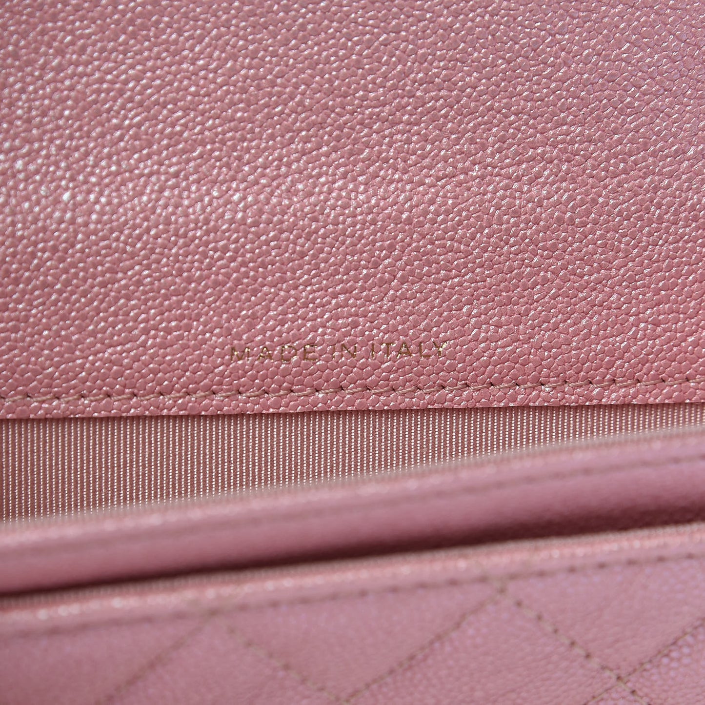 Iridescent Caviar Quilted Flap Card Holder Rose Pink