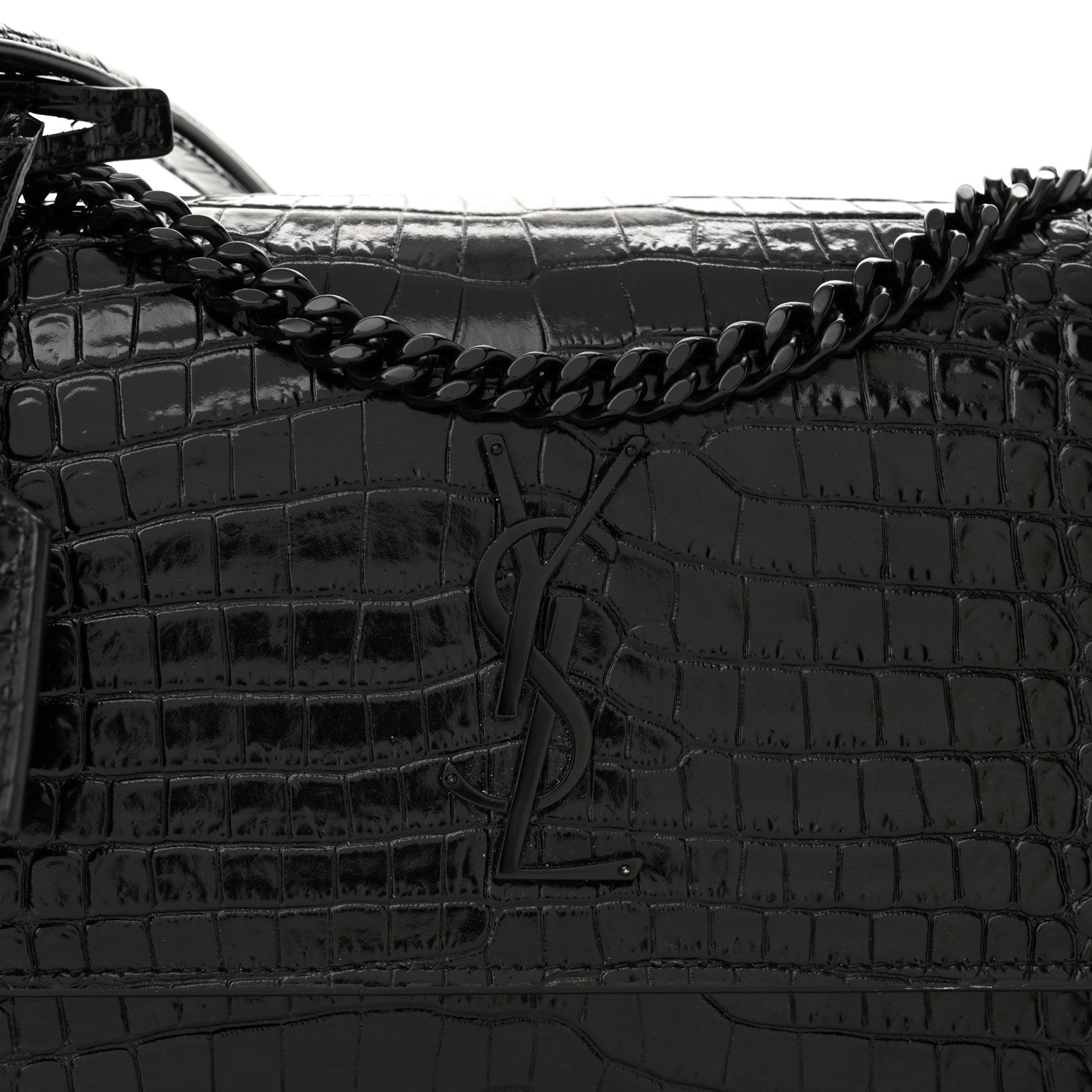 Saint Laurent Calfskin Crocodile Embossed Medium Monochrome Monogram Sunset Black 8 of 14