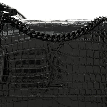Saint Laurent Calfskin Crocodile Embossed Medium Monochrome Monogram Sunset Black 8 of 14