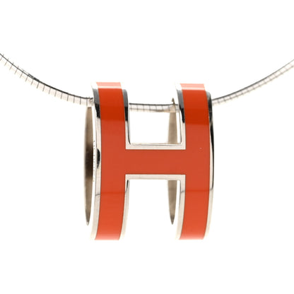 Hermes Lacquered Palladium Pop H Pendant Necklace Orange 4 of 7