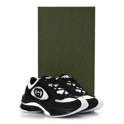 Gucci Technical Knit Fabric Suede Calfskin Womens Gucci Run Sneakers 35.5 Black White 12 of 12