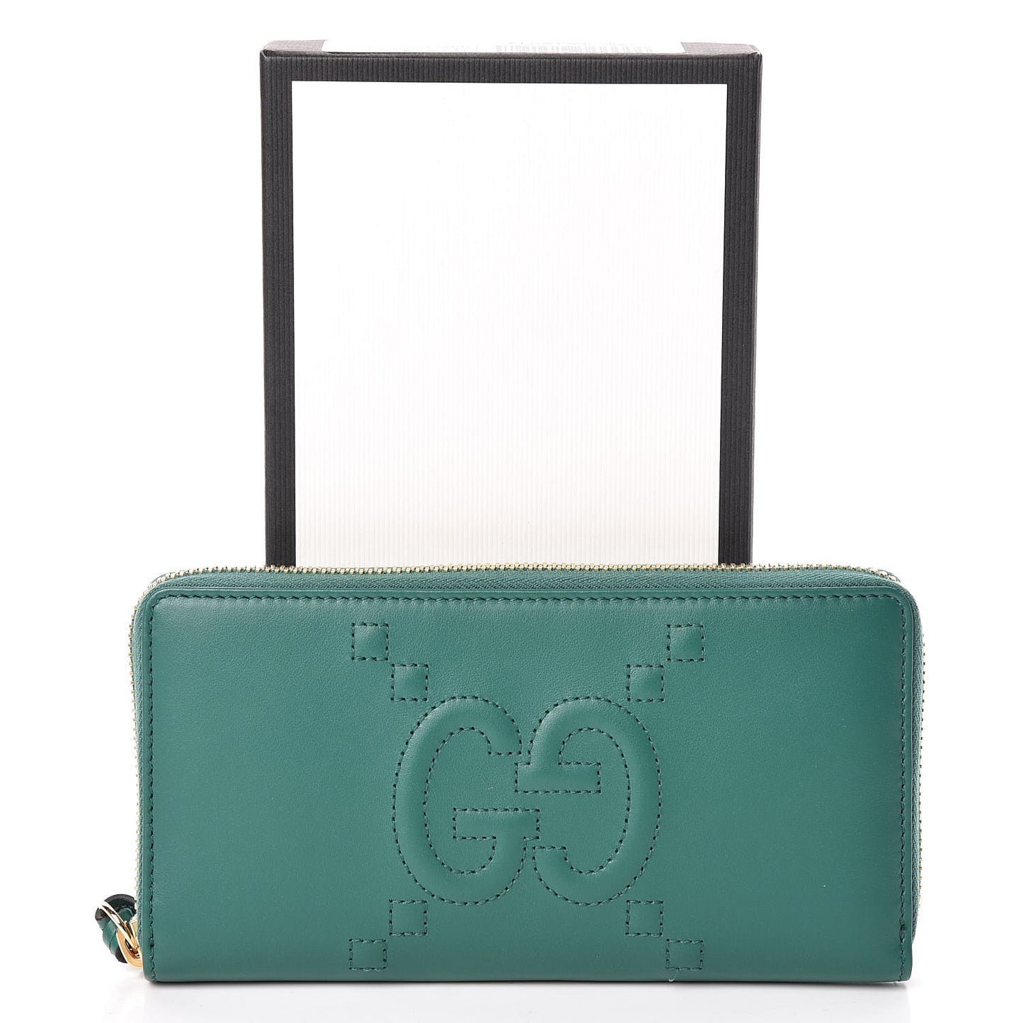 Apollo Calfskin GG Dadini Embroidered Zip Around Wallet Emerald