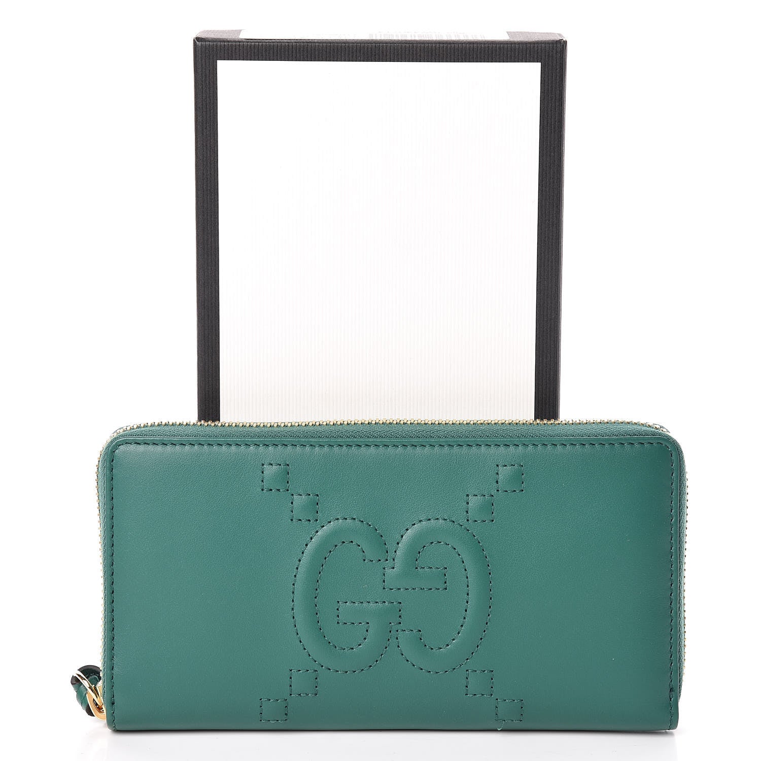 Gucci Apollo Calfskin GG Dadini Embroidered Zip Around Wallet Emerald 9 of 9