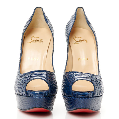 Christian Louboutin Snakeskin Lady Peep 150 Pumps 38.5 Navy 2 of 8