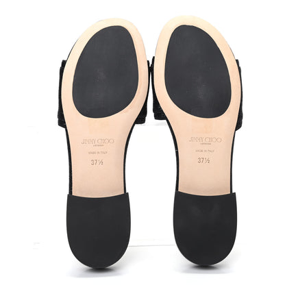 Jimmy Choo Metallic Canvas Crystal Flat Sandals 37.5 Black 5 of 8