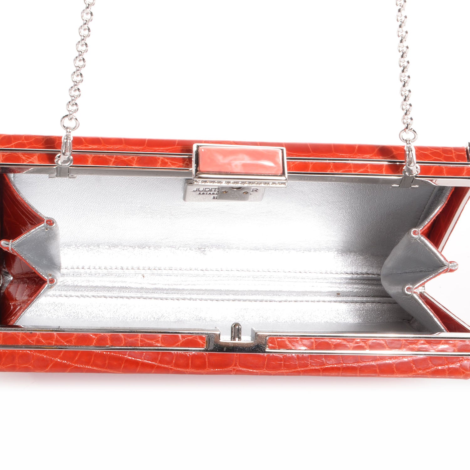 Judith Leiber Crocodile Austrian Crystal Box Clutch Tangerine 6 of 8