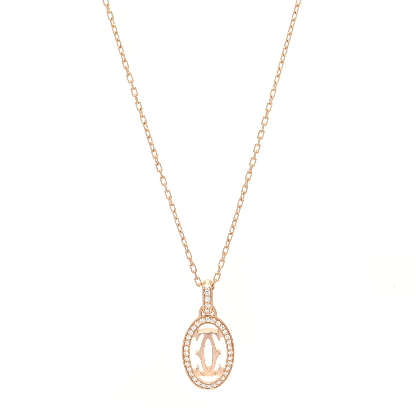 18K Pink Gold Diamond Logo Paved Pendant Necklace