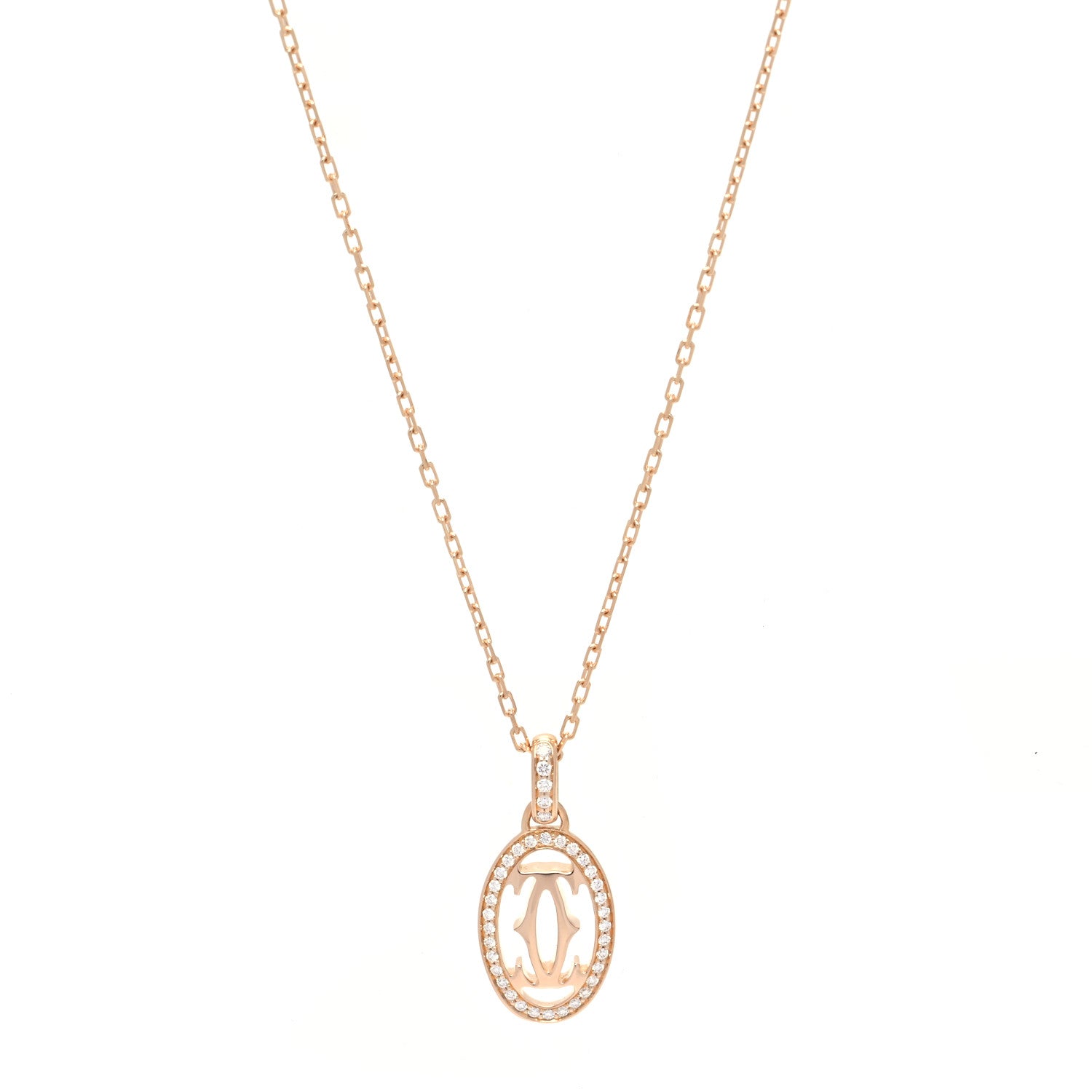Cartier 18K Pink Gold Diamond Logo Paved Pendant Necklace 1 of 7