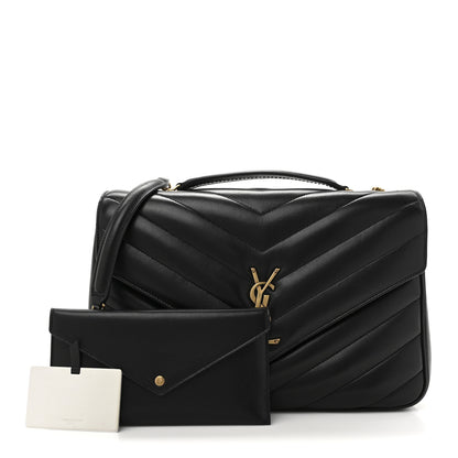 Saint Laurent Lambskin Chevron Quilted Large Loulou Black 3 of 11