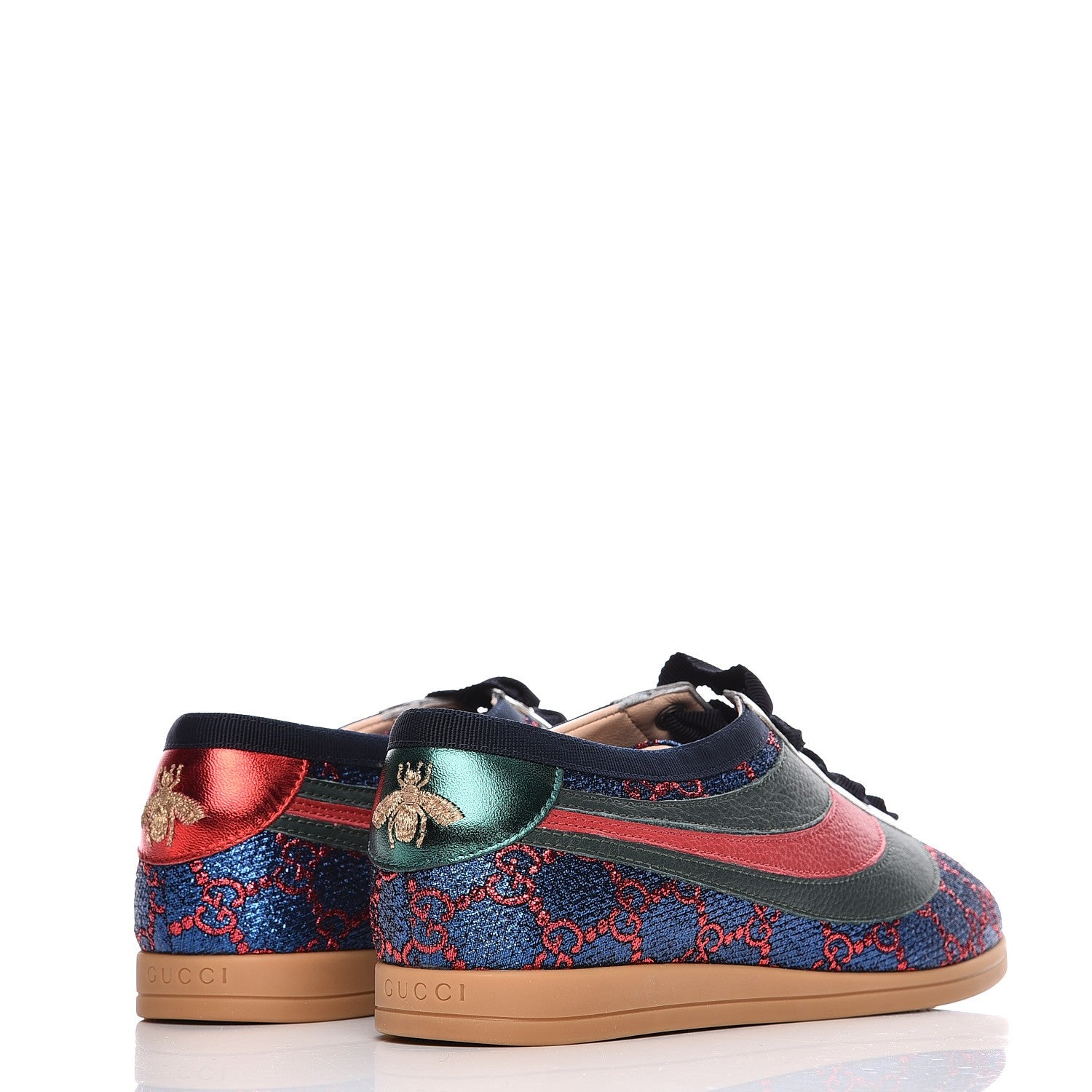 Gucci Lurex Calfskin Web GG Monogram Womens Falacer Sneakers 38 Iridescent Blue Iridescent Red Silver 4 of 10