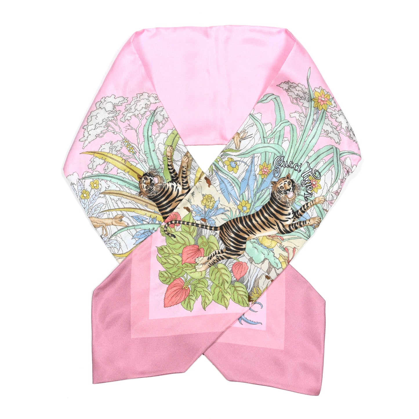 Silk Twill Savanny Neck Bow Scarf Ivory Pink